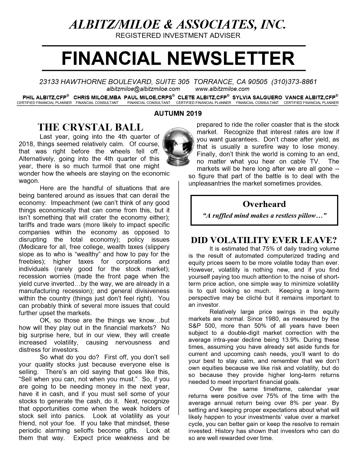 Am Autumn 2019 Financial Newsletter 1