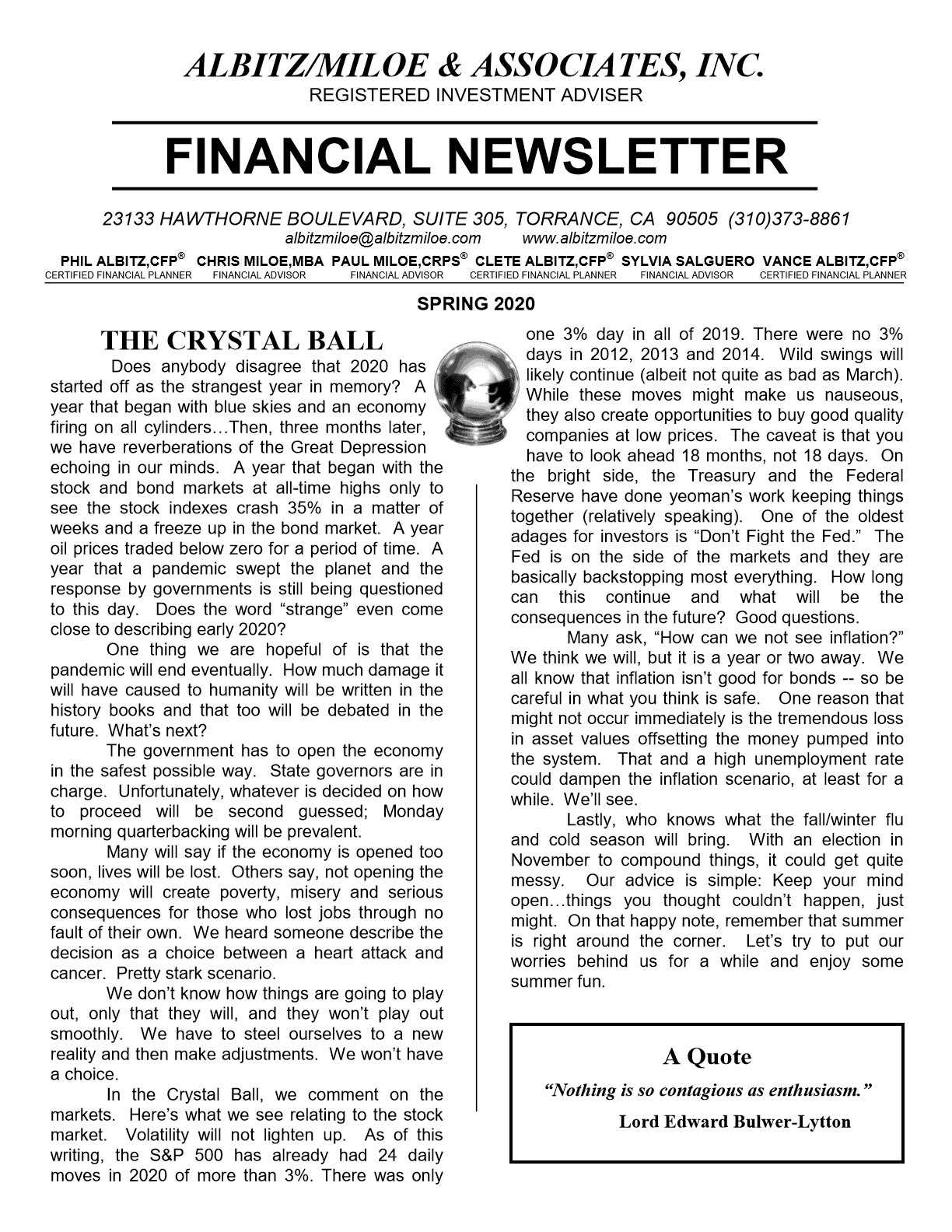 Am Spring 2020 Financial Newsletter 1